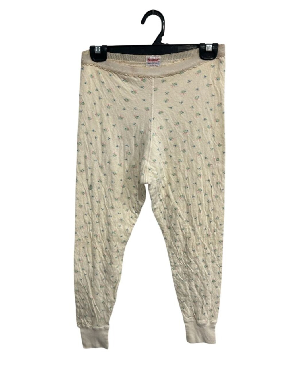 Duofold 12 Cream Floral Two-Layer Thermal Pajama Bottoms Cottagecore Grandmacore